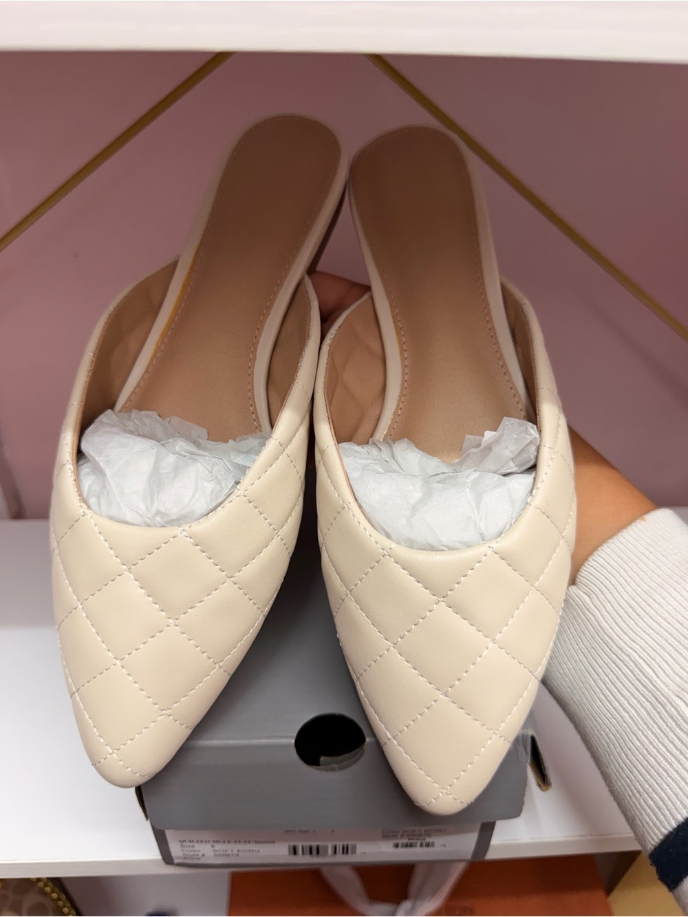 LOFT Quilted Pointed-Toe Slide Mules - Cream